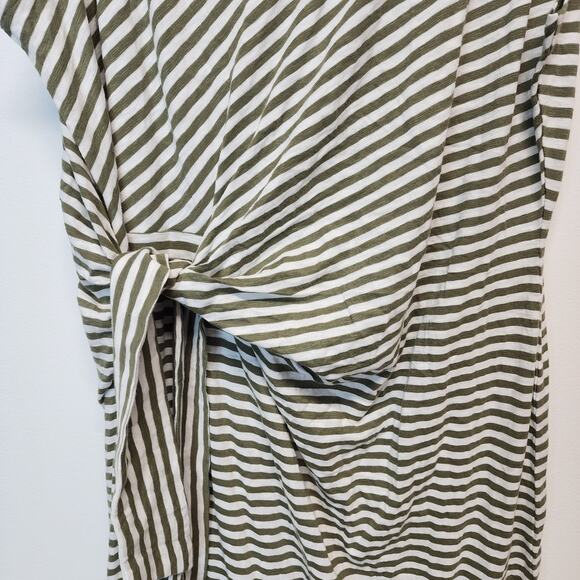 Talbots Green Striped Shift Dress Size 3X Tie Waist Short Sleeve Cotton Casual - Picture 4 of 10